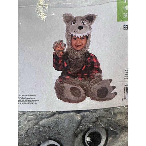 Baby Wolf Infant Costume 3-6 Months Halloween Outfit Jumpsuit Hood Booties NWT - Picture 2 of 4